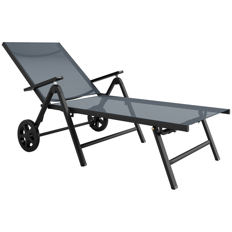 Méridienne pliante, fauteuil de bronzage réglable à 5 niveaux, gris