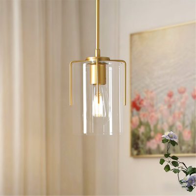 Luminaire suspendu Farmhouse Gold, îlot de cuisine en verre transparent à 1 lumière pour table de salle à manger, luminaire suspendu moderne réglable pour entrée, couloir, chambre à coucher