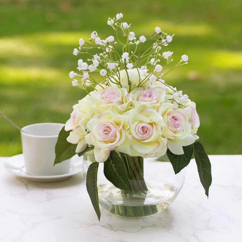 Faux Silk Arrangement in Vase, Champagne