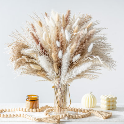 130 Pcs Natural Dried Pampas Grass Bouquet - Boho Home Decor Phragmites Dried Flowers | Wedding Floral Arrangement