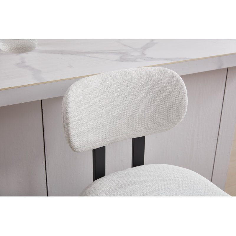 Ensemble de 2 tabourets de bar modernes en tissu à hauteur de comptoir avec pieds robustes en métal, Blanc