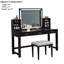 Tabouret de coiffeuse Style 1Pc, plateau en verre trempé transparent de 8 mm, miroir central, 3 tiroirs de rangement, tabouret rembourré, gris