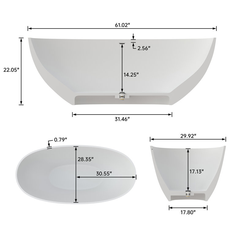 Baignoire de trempage autoportante 61 po, Blanc