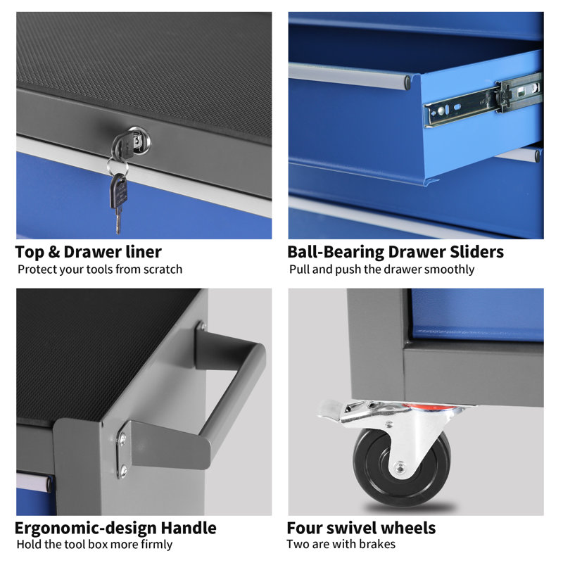 5 Drawers Rolling Tool Chest with Wheels, Portable Rolling Tool Box on Wheels, Blue