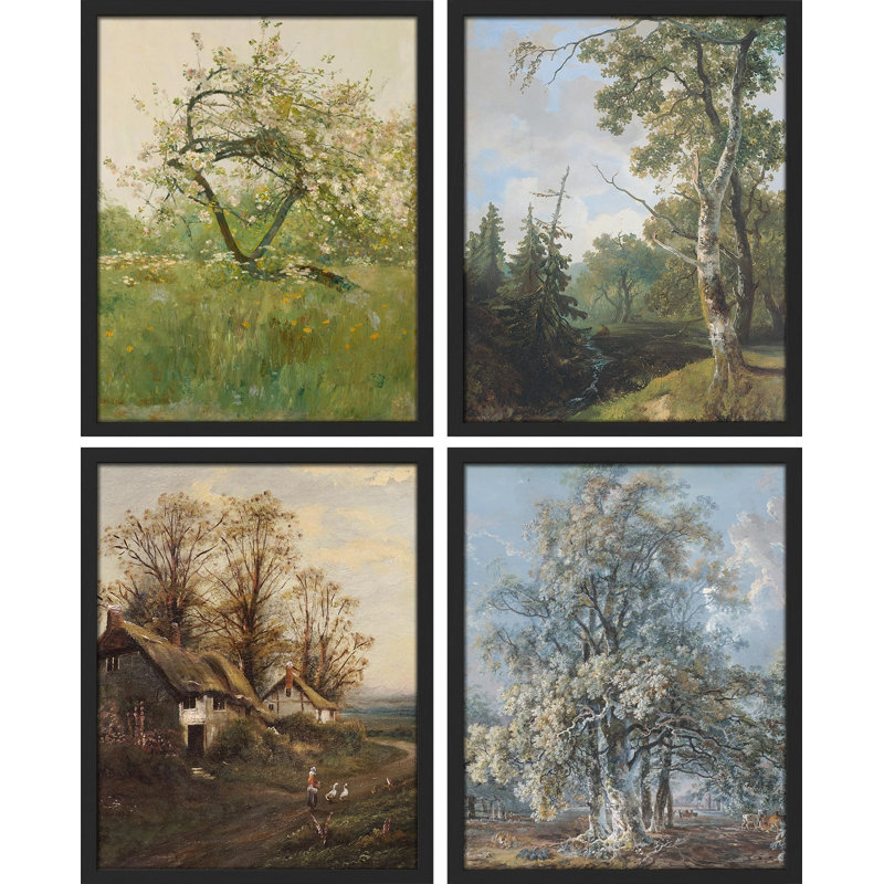 «Vintage Orchard And Countryside Scenes», impression sur papier 4 pièces, Blanc, H 10 po x l 8 po