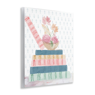 Plaque murale fleurs pastel et livres, design par Lucille Price