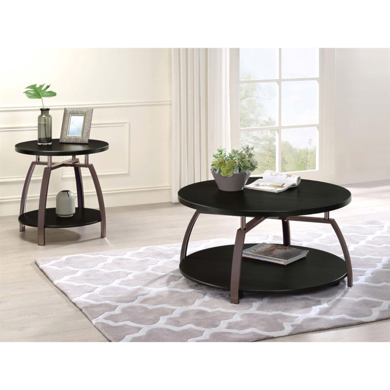 Table basse ronde gris foncé et nickel noir