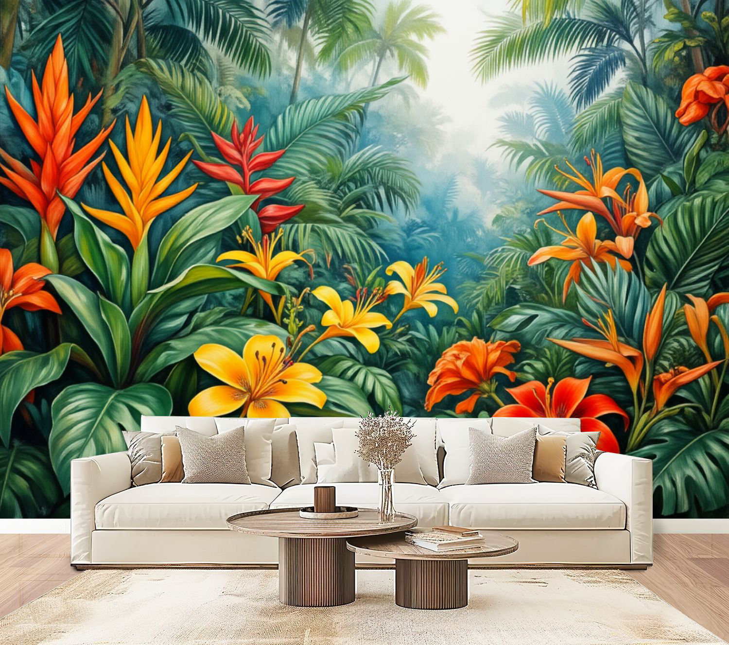 Red Barrel Studio Peel and Stick Wallpaper Tropical Jungle Flowers ...