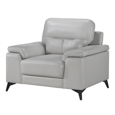 Fauteuil d'appoint 36 po Mica, pieds en métal gris clair et similicuir