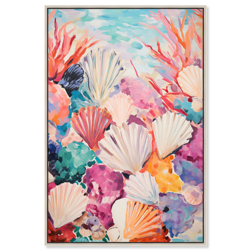 Oceanic Shells I Canvas Modern Color Abstract by Art Remedy, Silver Framed, 16" H x 11" W