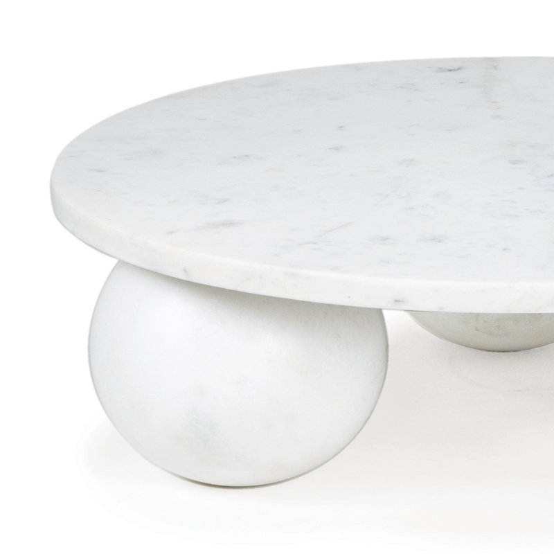Small Round White Marble Plate with Orb Feet