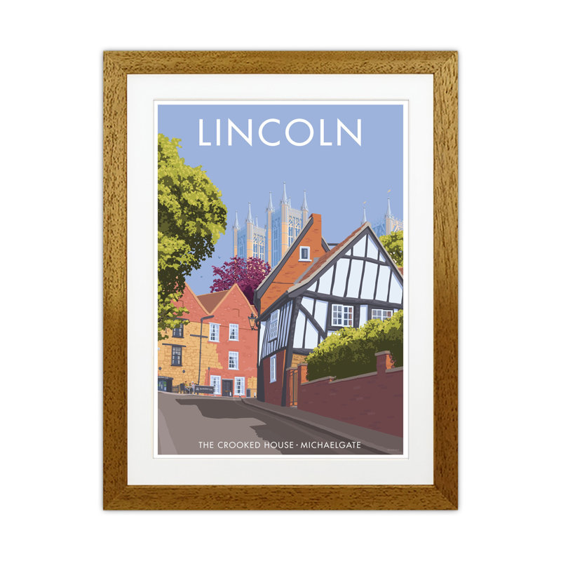 Lincoln Crooked House by Stephen Millership - Print on Canvas, 53.5cm H x 43.5cm W x 3cm D, Brown Framed Paper