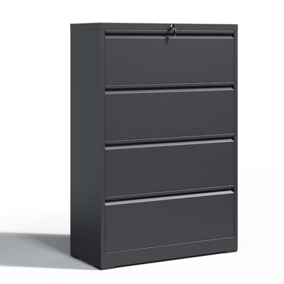 Malahni 35.43""W Metal 4 Drawer Lateral File Cabinet with Lock for A4/Letter/Legal Size -  Inbox Zero, 717A13F58EB34AAE8552DCFE5E92E3FF