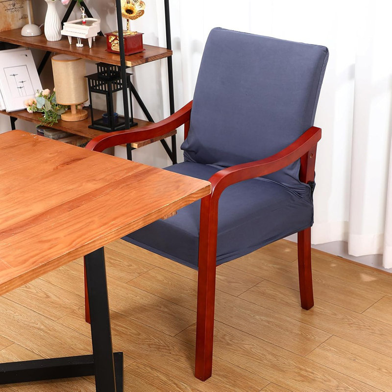 Housse pour fauteuil de salle à manger extensible avec accoudoirs - [Couleur] - Avec accoudoirs / Ajustement extensible / Tissu en soie / Lavable / Style Mid-Century