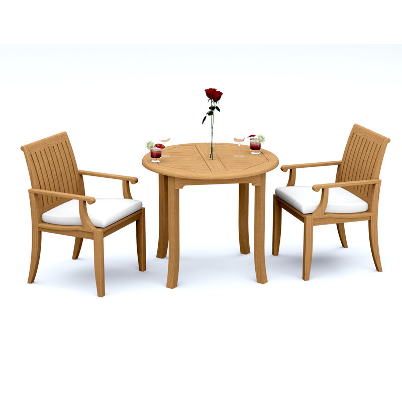 3 Pcs Grade-A Teak Wood Dining Set: 36" Round Table And 2 Lagos Arm Chairs #11LG0702, 2