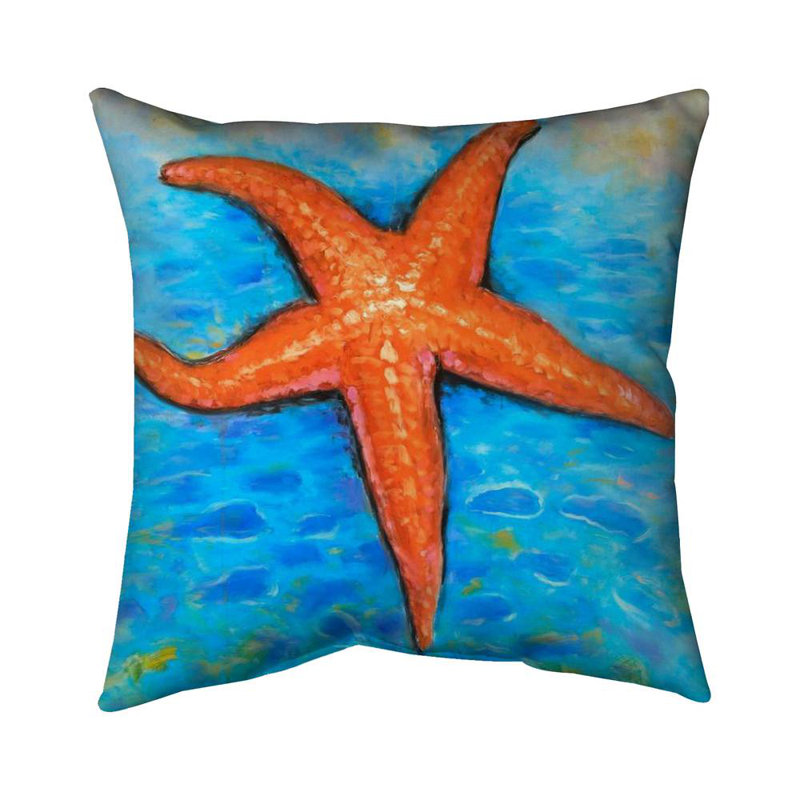 Starfish in the sea - 16"x16" Throw pillow - Poly twill - Print on demand, 16" H x 16" W, Blue/Orange, Polyester/Polyfill
