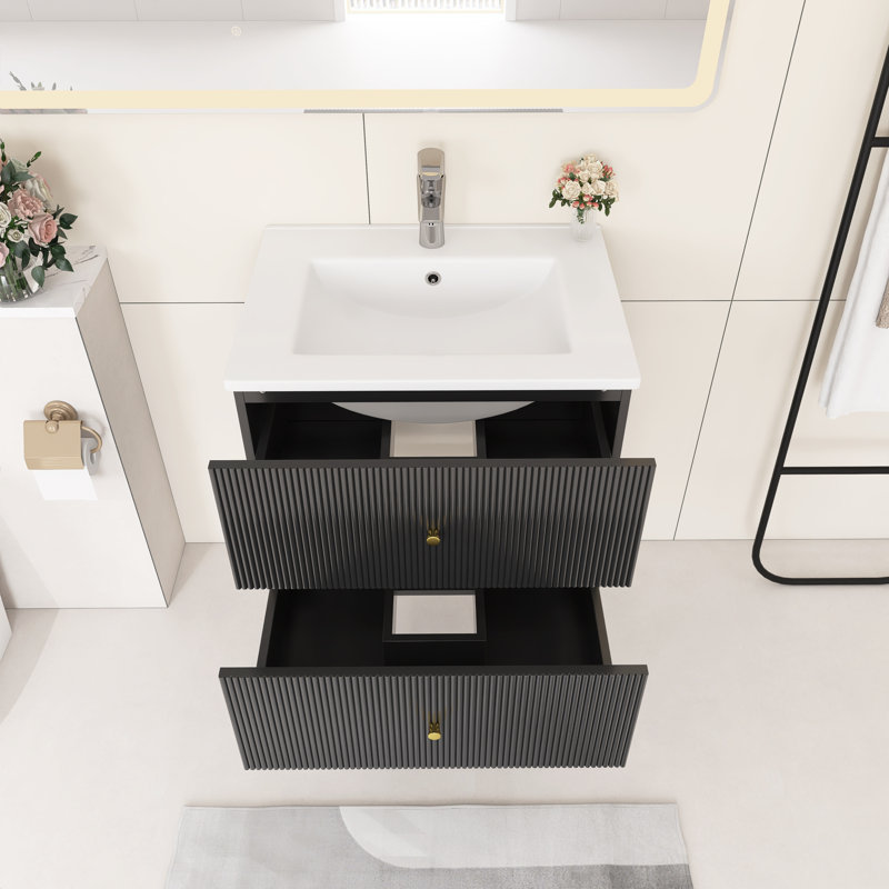 Meuble-lavabo mural 24 po avec revêtement en céramique