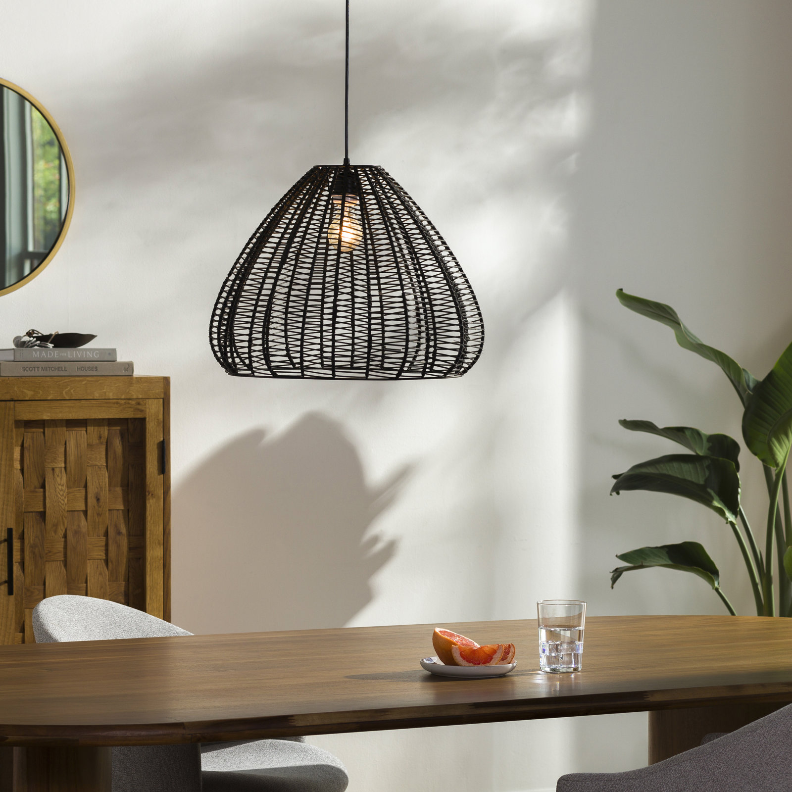Venus Single Light Rattan Pendant, Black, Black