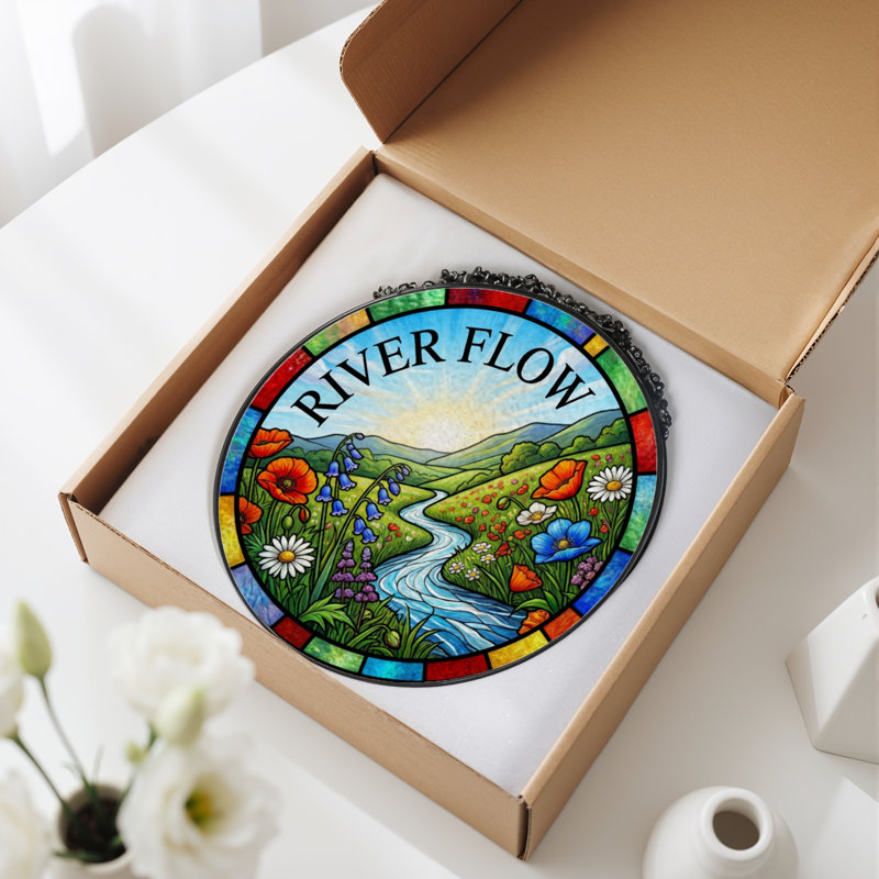 Panneau de vitrail 12 "H River Flow, 12" H x 12" W