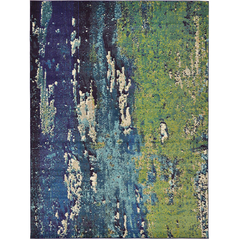 Tapis bleu marine à motif géométrique shirey, Rectangle 9 pi x 12 pi