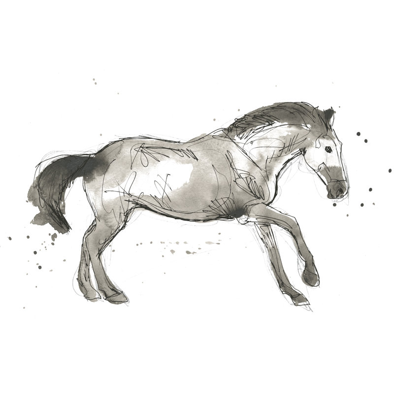 Equine Impressions I - Drawing, 51cm H x 76cm W , Black Floater Framed