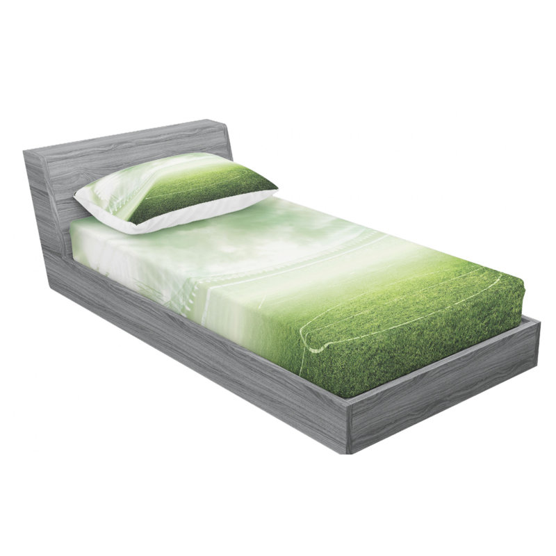 Twin Green Soccer Field Microfiber Sheet Set