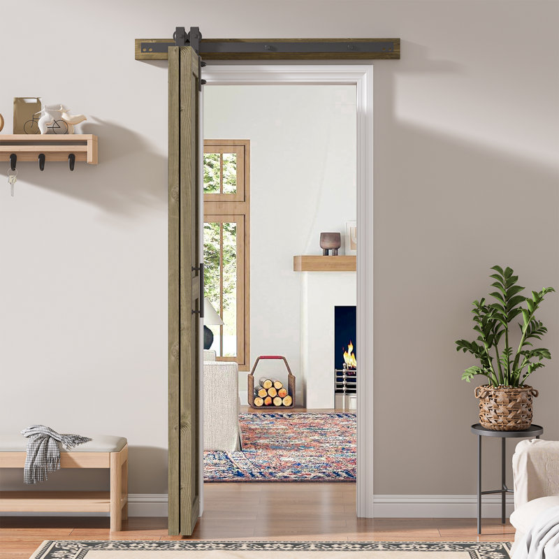 Porte pliante en bois de pin massif assemblé avec trousse de quincaillerie, Tonneau vieilli, 36 po x 84 po