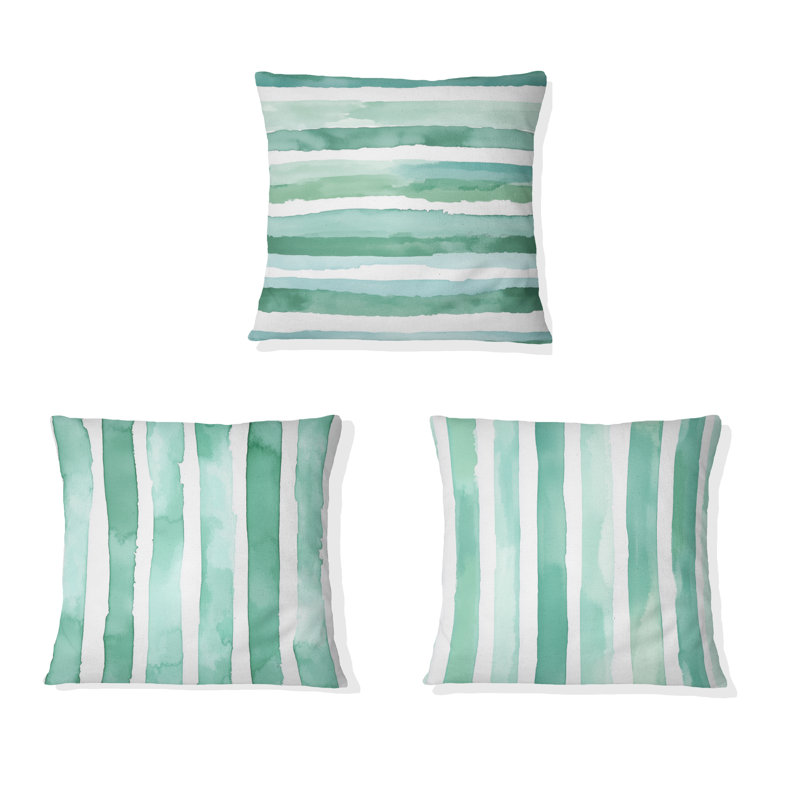 Ensemble de 3 coussins décoratifs à rayures - Mint Breeze Stripes Coastal, 20"H x 20"W