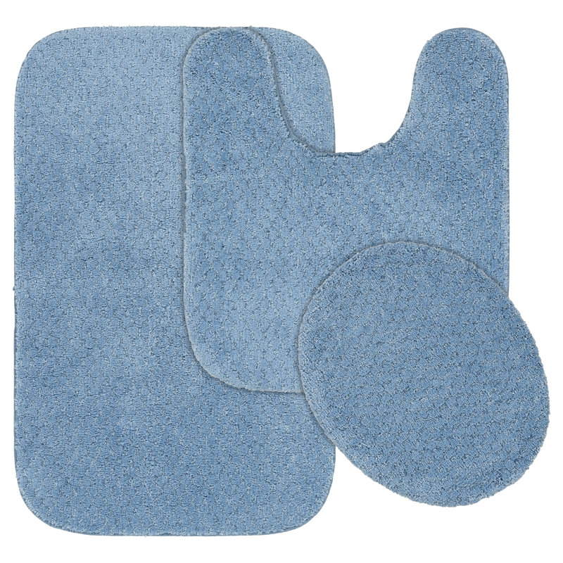 Ensemble de tapis de bain en nylon 3 pièces avec envers antidérapant Juliahna, Bleu