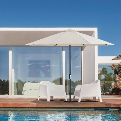 Parasol d'extérieur 10 pi avec système de manivelle à inclinaison automatique, parasol de table de marché, 8 nervures robustes, résistant aux rayons UV pour la piscine