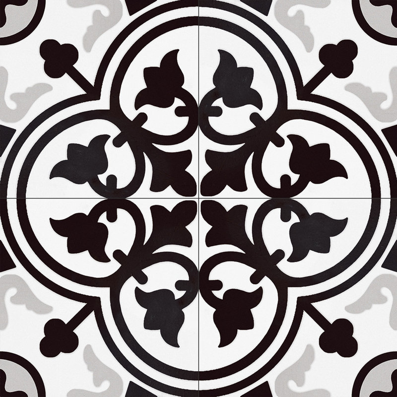 Bliss Black Gothic 8-in. Encaustic Spanish/Moroccan Patterned Matte Porcelain Wall and Floor Tile
