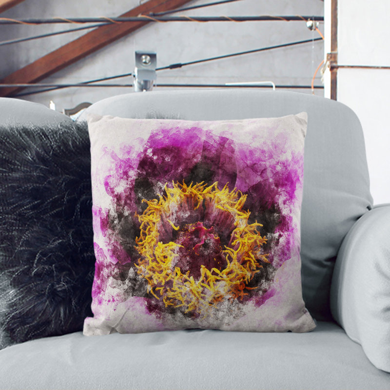 Peony Flower Vol.1 Watercolour Scatter Cushion, 40cm H x 40cm W x 15cm D, White