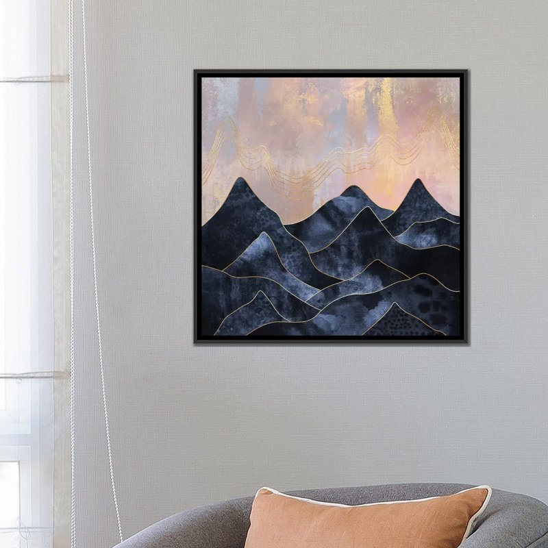Impression d’art graphique, "mountainscape I" par Elisabeth Fredriksson, Pas de tapis, H 26 po x l 26 po x P 1,5 po