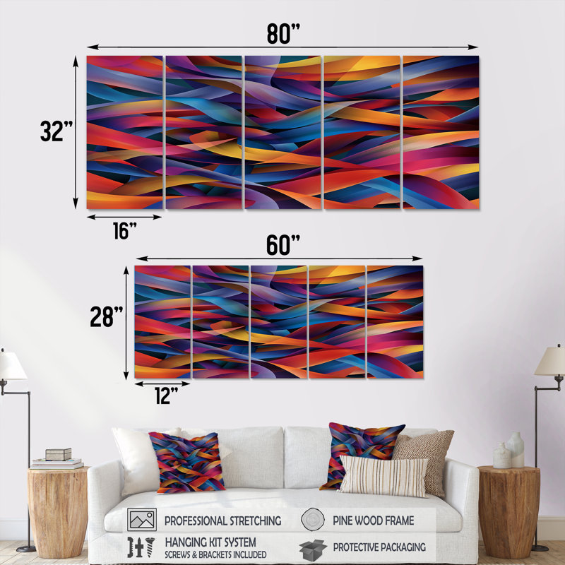 «Creigh - Waves», art mural 5 pièces, 32" H x 80" W