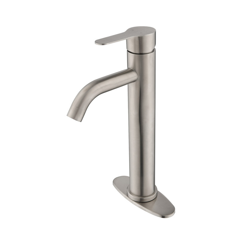 Robinet de lavabo de salle de bain à poignée simple, Nickel brossé