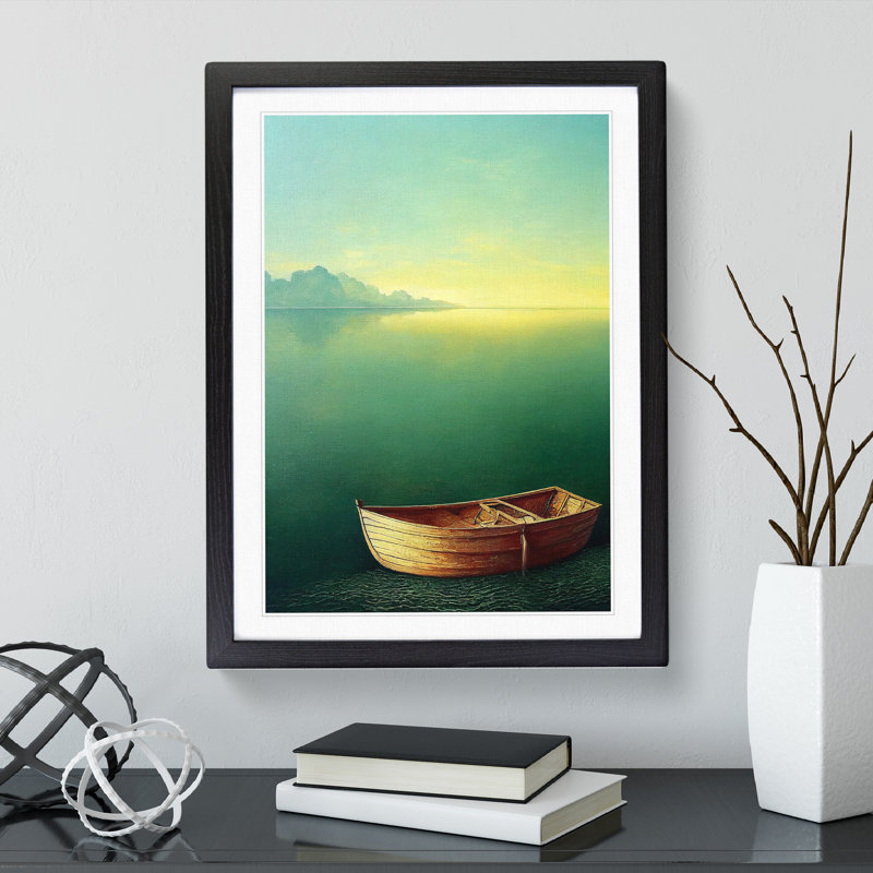 Boat on the Ocean Watercolour No.1 - Wall Art, 66cm H x 48cm W x 2cm D, Black Framed, White