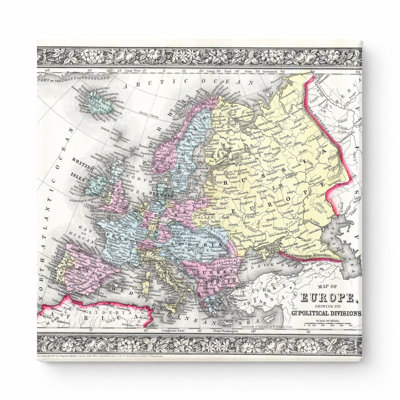 Map of Europe Showing Its Political Divisions (1863) — Square Canvas Wall Art