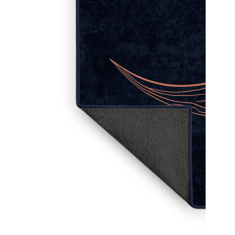 Soft Plush Finnell Halloween Modern & Contemporary Abstract Area Rug in Blue – Navy Binding, 4x6