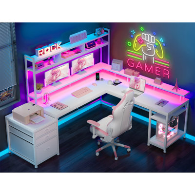 Mobean L-Shaped Computer Desk with Power Outlet