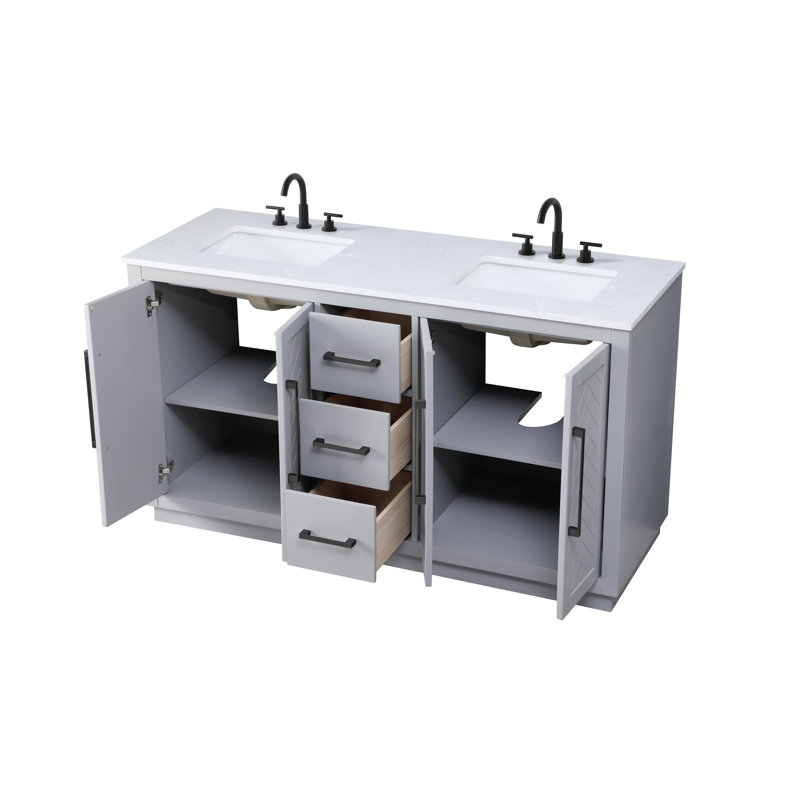 Meuble-lavabo double 72 po, Gris, 60"