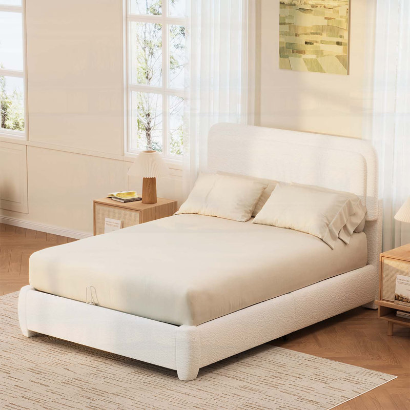 Lit plateforme moderne avec tête de lit courbée, aucun sommier nécessaire, Lit double