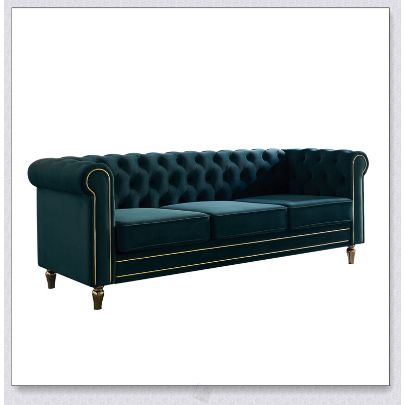 Canapé Chesterfield en velours avec capitonnage à boutons profonds et design élégant pour des sièges confortables, Vert