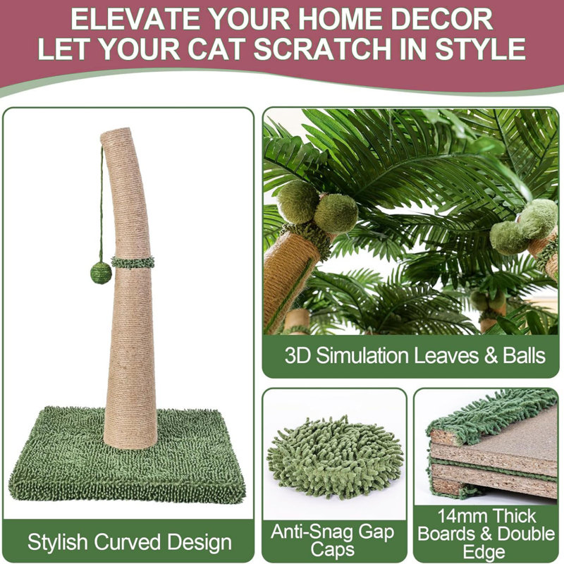 40-Inch Tall Cat Scratching Post With Interactive Balls & Leafy Design, Natural Sisal Cat Scratcher For Claw Health, Stylish Cat Tree For Active Play, Multi-Combinable Fun For Kittens & Adult Cats