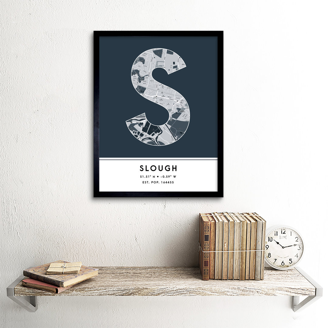 Slough City Map Slough Navy by Wee Blue Coo - Single Picture Frame Typography