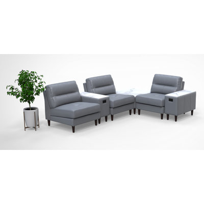 Ensemble de chaises de salle d'attente avec table de chargement pour 3 personnes, ensemble 100% cuir véritable 6 pièces