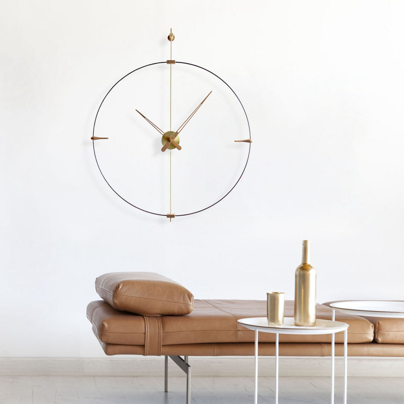 Mini Bilbao Analog Wall Clock, Brass/Walnut
