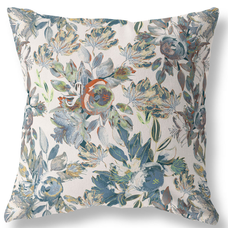 Floral Reversible Throw Pillow, 18" x 18", Red PeachCream
