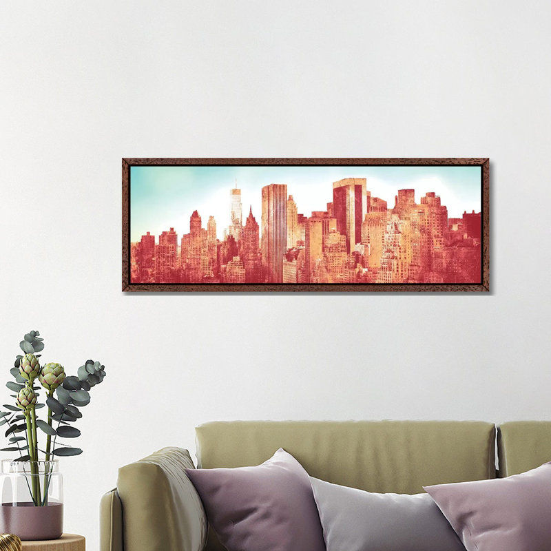 NY Love 1 Piece Panoramic Wall Art on Canvas, 121.92 cm H x 40.64 cm W, Classic Wood Framed