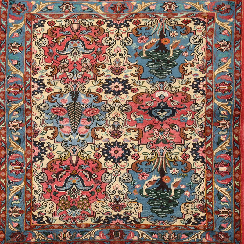 Tapis traditionnel mehroon/noir/crème Binderveld, Carré 3 pi