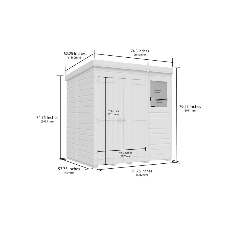 Total Sheds 6ft x 5ft Pent Garden Shed - Double Door - With Windows - Pressure Treated Timber - UK Manufactured
